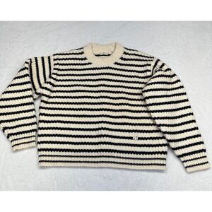 Tory Sport Striped Merino Wool Relaxed Boxy Sweater Cream Black Women's XS